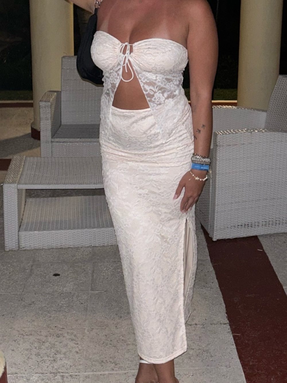 Strapless Ivory Cutout Midi Skirt and Top - Women